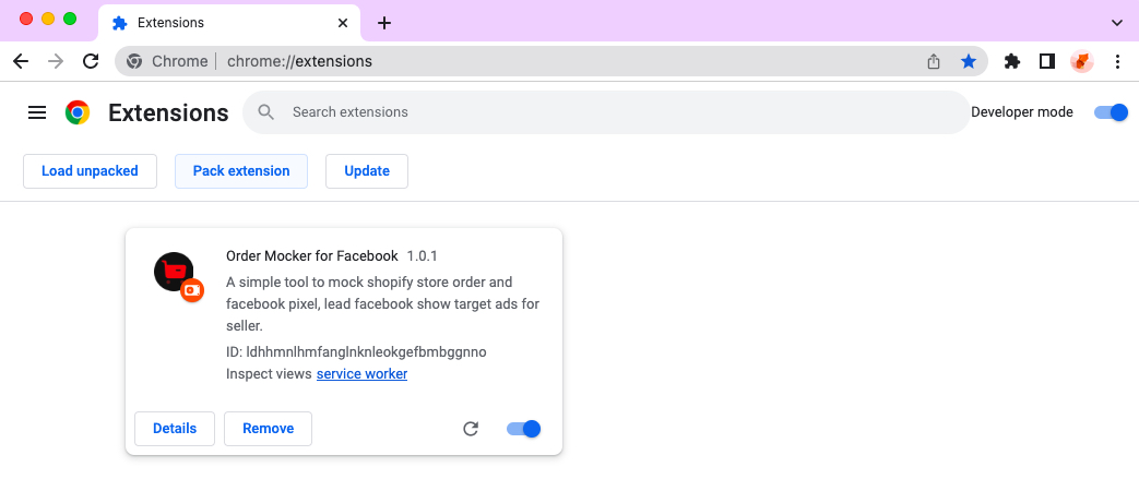 FB Order Mocker chrome extension install done