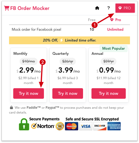 FB Order Mocker chrome extension subscribe pro